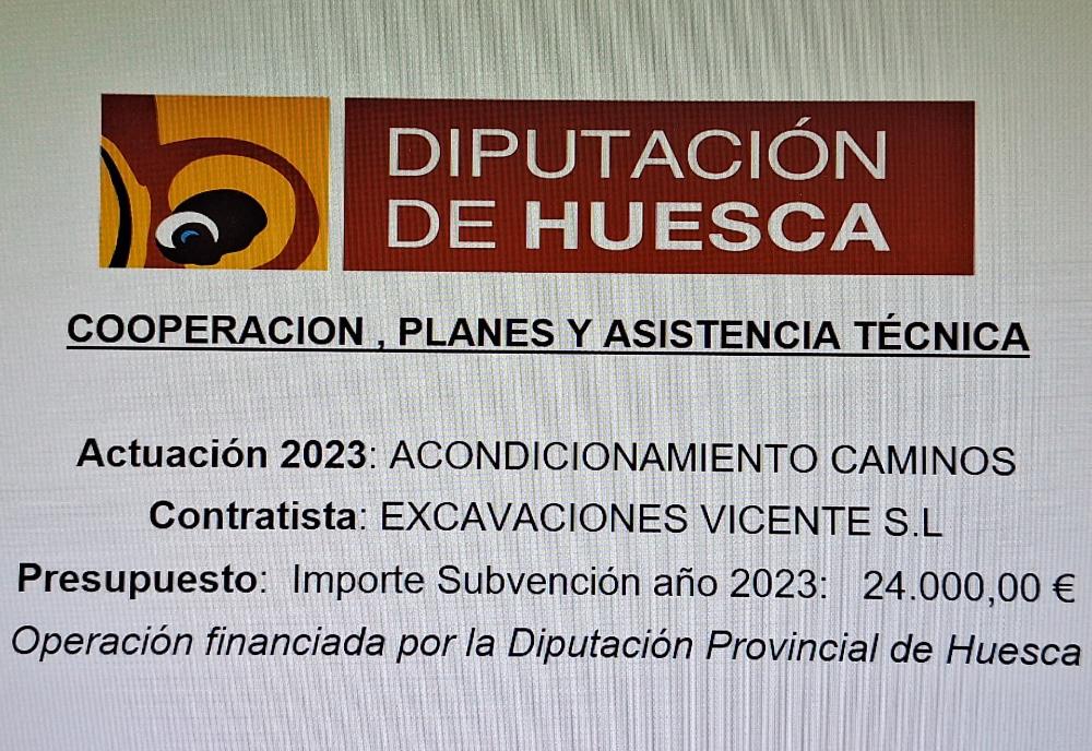Imagen Subvención concedida por Diputación Provincial de Huesca año 2023, Acondicionamiento caminos