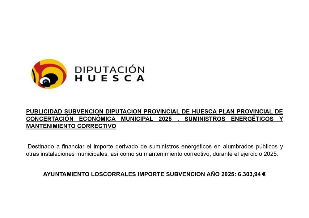 Imagen Publicidad Subvención plan provincial de concertación económica municipal 2025. Suministros energéticos y mantenimiento correctivo