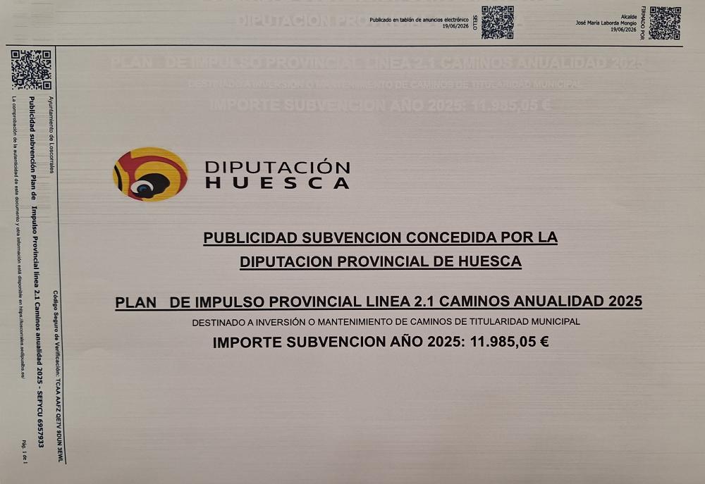 Imagen Publicidad Subvención plan impulso provincial 2025.Linea 2.1 Caminos