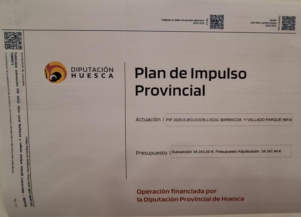 Imagen Publicidad Subvención plan impulso provincial 2025.Obra Local Barbacoa y vallado parque infantil Loscorrales